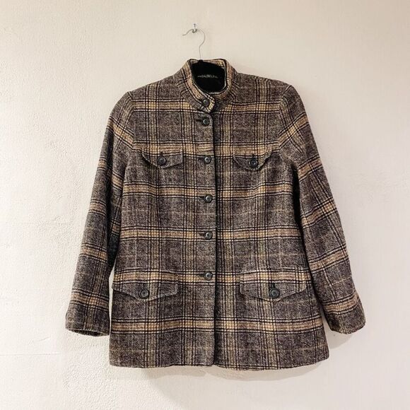 Bogner Wool Button Down Jacket in Brown Plaid Size 12 - Picture 1 of 7